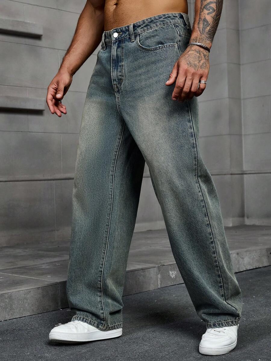 Jeans Herren Baggy Cargo Dunkel Casual Alltag
