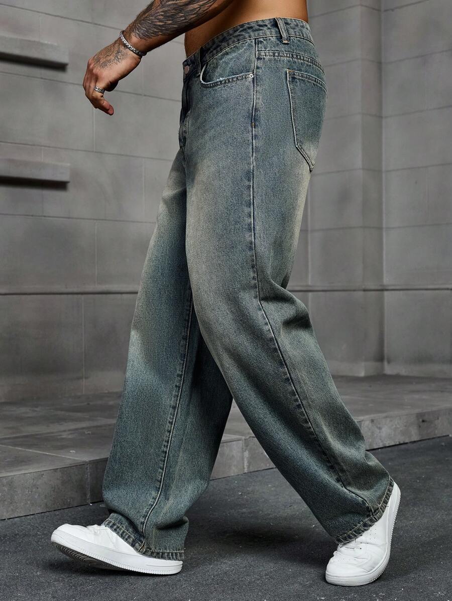 Jeans Herren Baggy Cargo Dunkel Casual Alltag