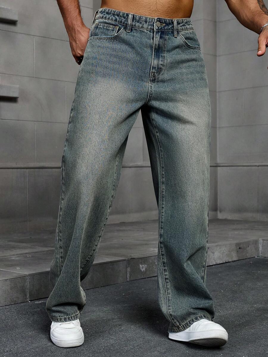 Jeans Herren Baggy Cargo Dunkel Casual Alltag