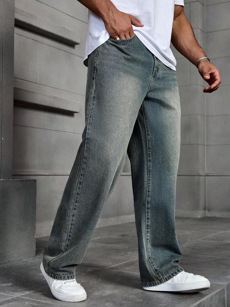 Jeans Herren Baggy Cargo Dunkel Casual Alltag