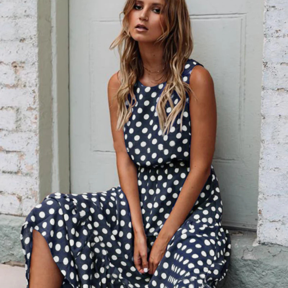 Sommerkleid Damen Elegant Ärmellos Pünktchen Freizeit