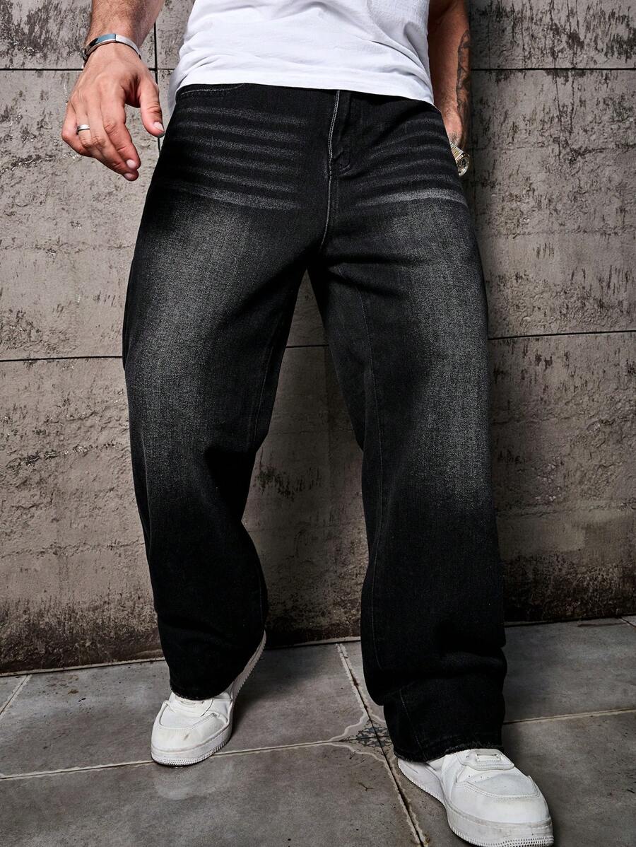 Jeans Herren Baggy Cargo Dunkel Casual Alltag