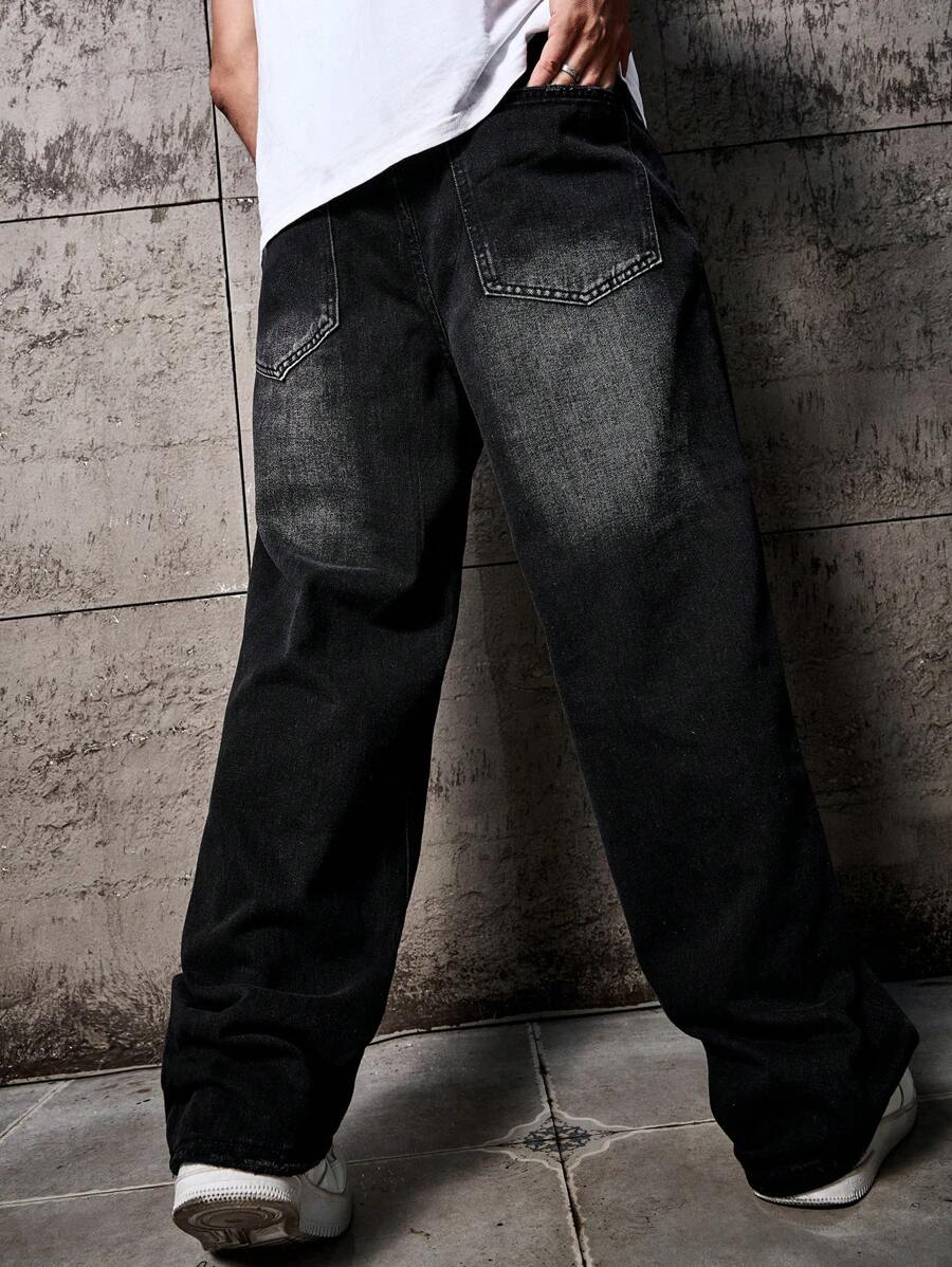 Jeans Herren Baggy Cargo Dunkel Casual Alltag