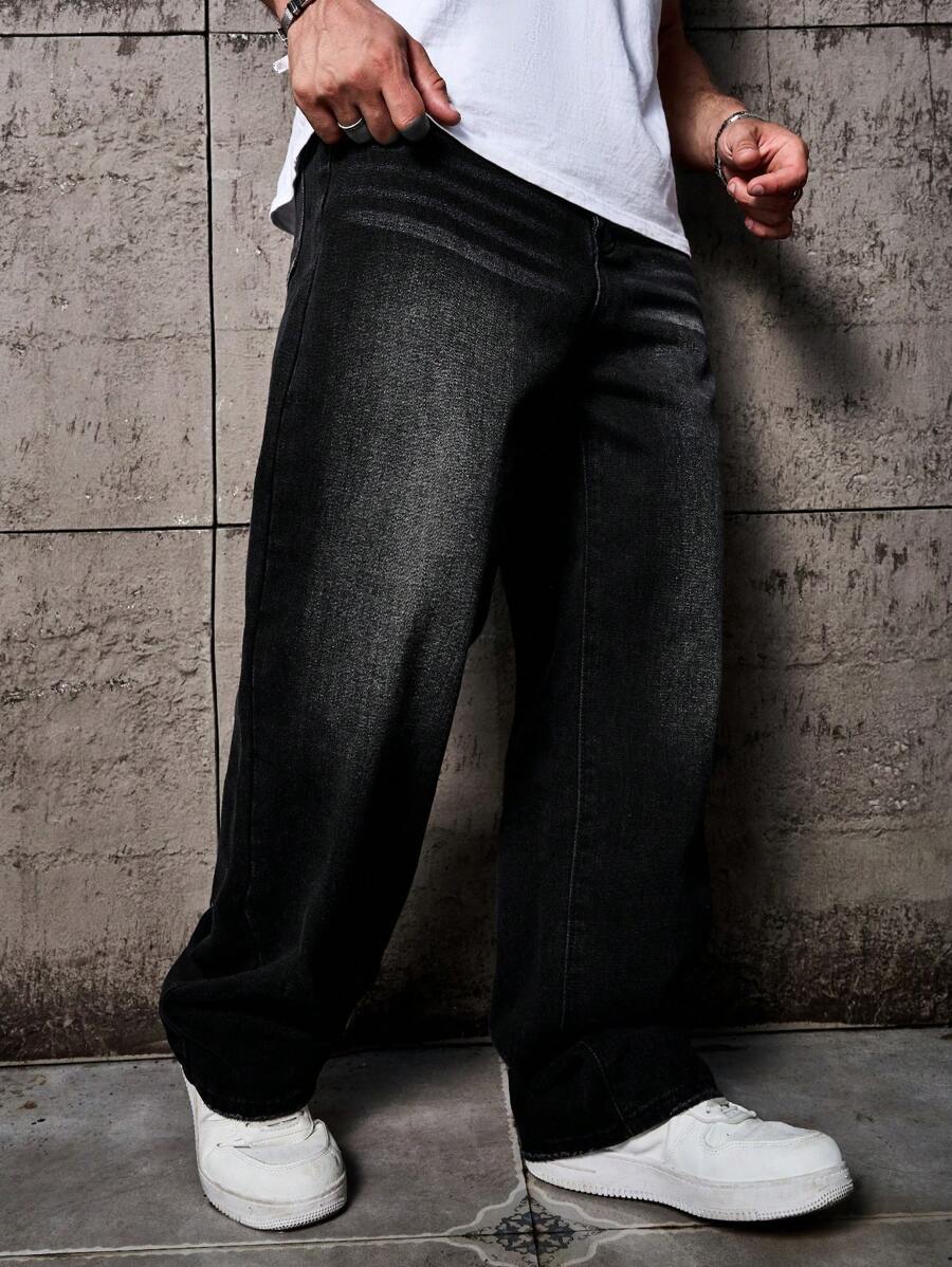 Jeans Herren Baggy Cargo Dunkel Casual Alltag