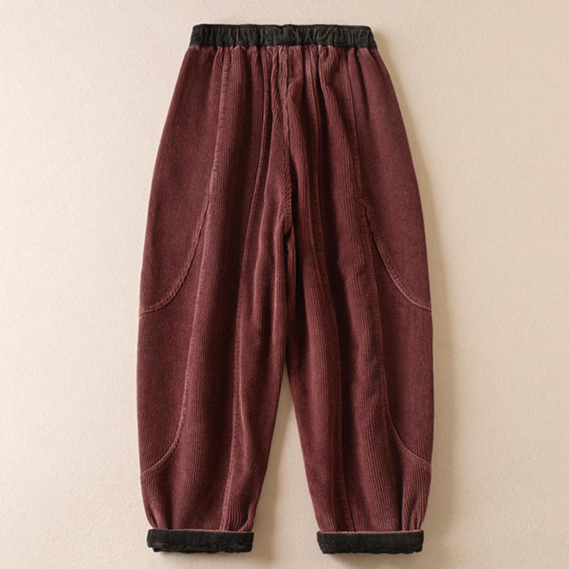 Damen Haremshose Relaxed Fit Freizeit mit Thermo-Fleece und Taschen