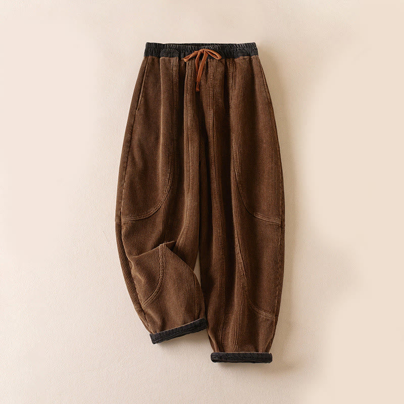 Damen Haremshose Relaxed Fit Freizeit mit Thermo-Fleece und Taschen