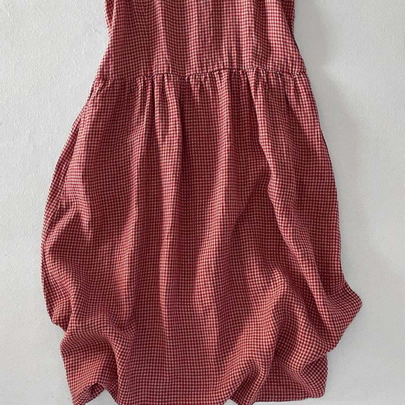 Damen Ärmelloses Midi Kleid Regular Fit Casual mit Karomuster und Taschen