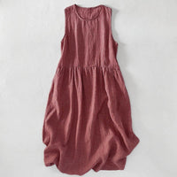 Robe Midi sans manches pour Femme Coupe Régulière Décontractée avec Motif Carreaux et Poches