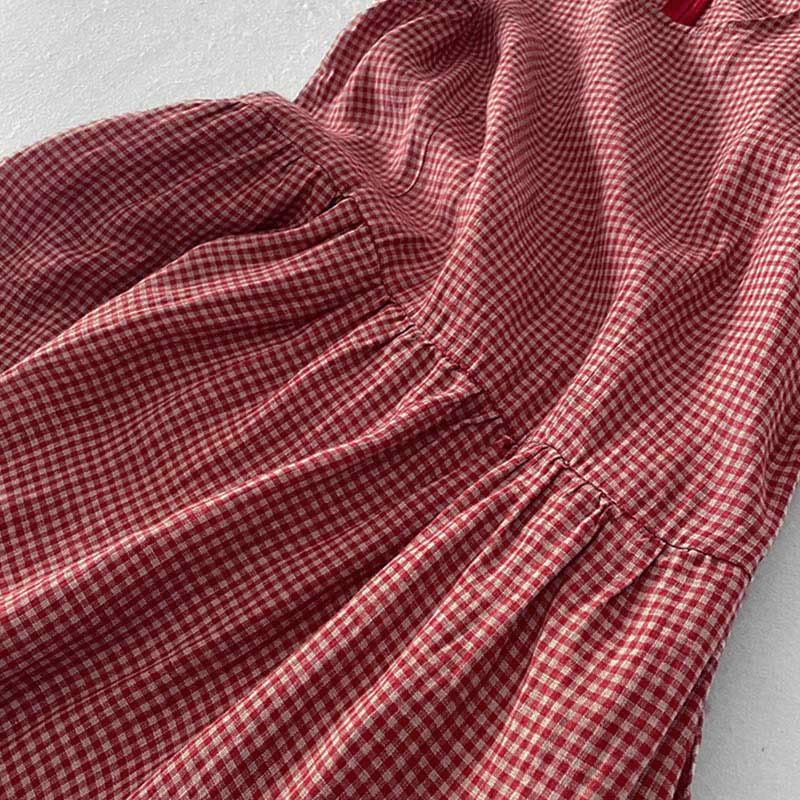 Damen Ärmelloses Midi Kleid Regular Fit Casual mit Karomuster und Taschen