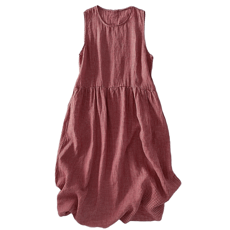 Damen Ärmelloses Midi Kleid Regular Fit Casual mit Karomuster und Taschen