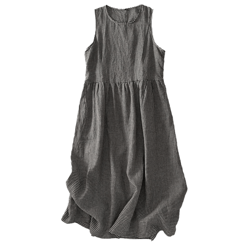 Damen Ärmelloses Midi Kleid Regular Fit Casual mit Karomuster und Taschen