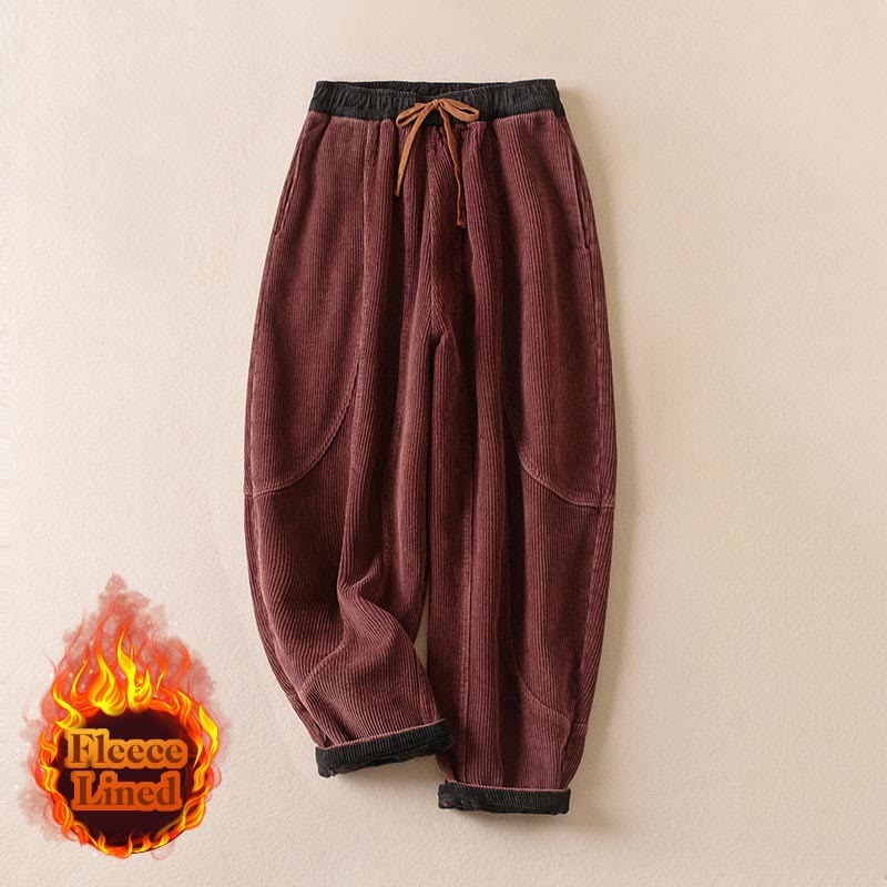 Damen Haremshose Relaxed Fit Freizeit mit Thermo-Fleece und Taschen