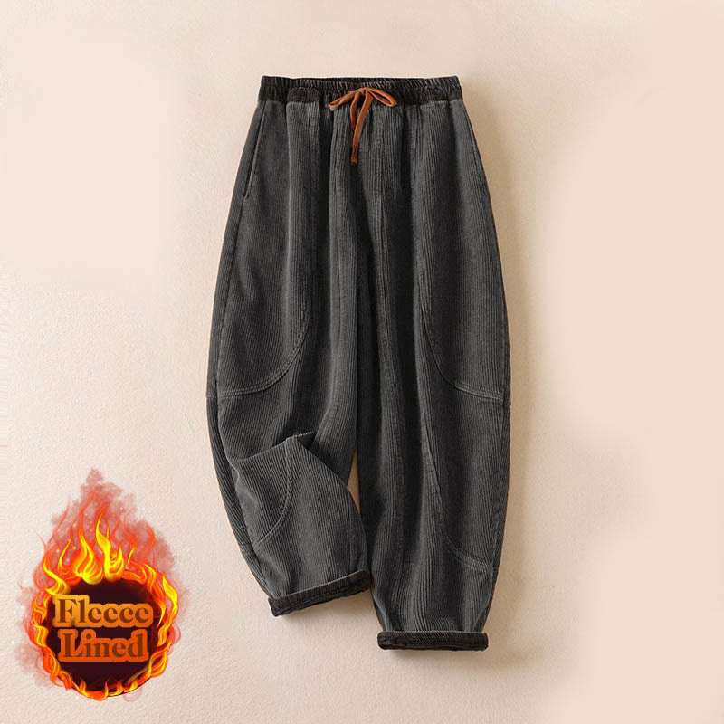 Damen Haremshose Relaxed Fit Freizeit mit Thermo-Fleece und Taschen