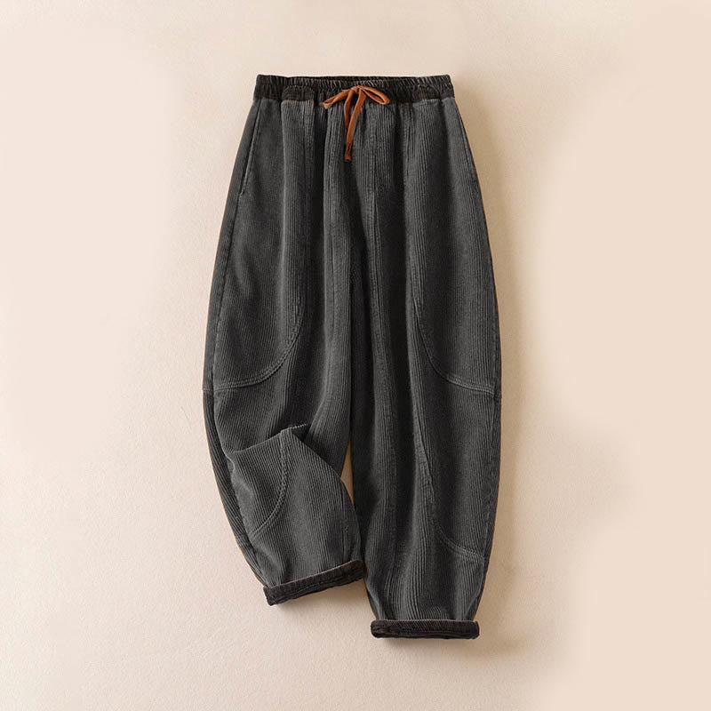Damen Haremshose Relaxed Fit Freizeit mit Thermo-Fleece und Taschen