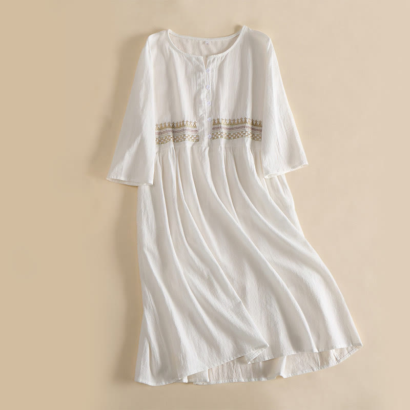 Damen Midi Kleid Regular Fit Casual mit Stickerei und Taschen