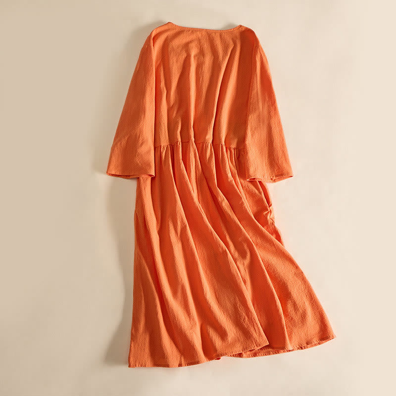 Damen Midi Kleid Regular Fit Casual mit Stickerei und Taschen