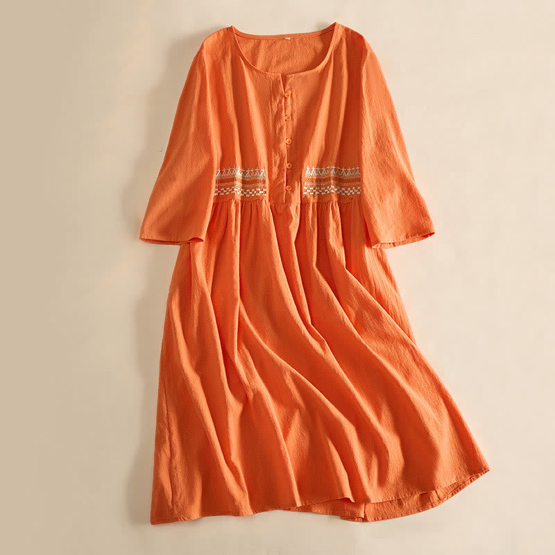 Damen Midi Kleid Regular Fit Casual mit Stickerei und Taschen