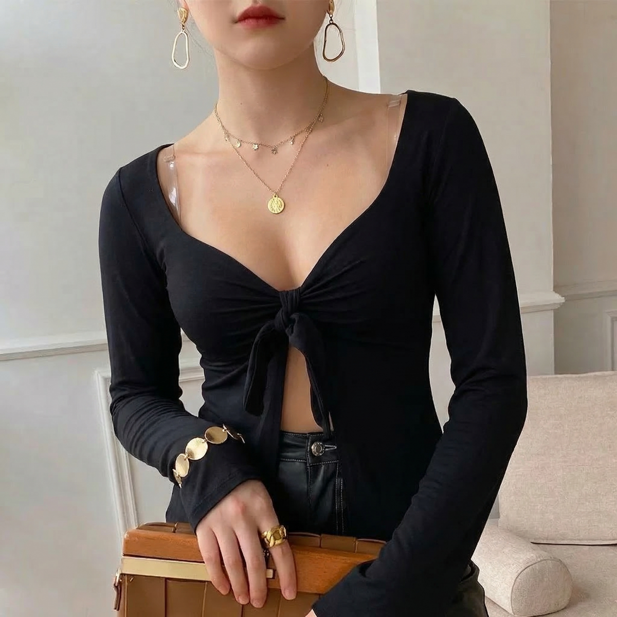 Bluse Damen Leicht Elegant Langarm Casual