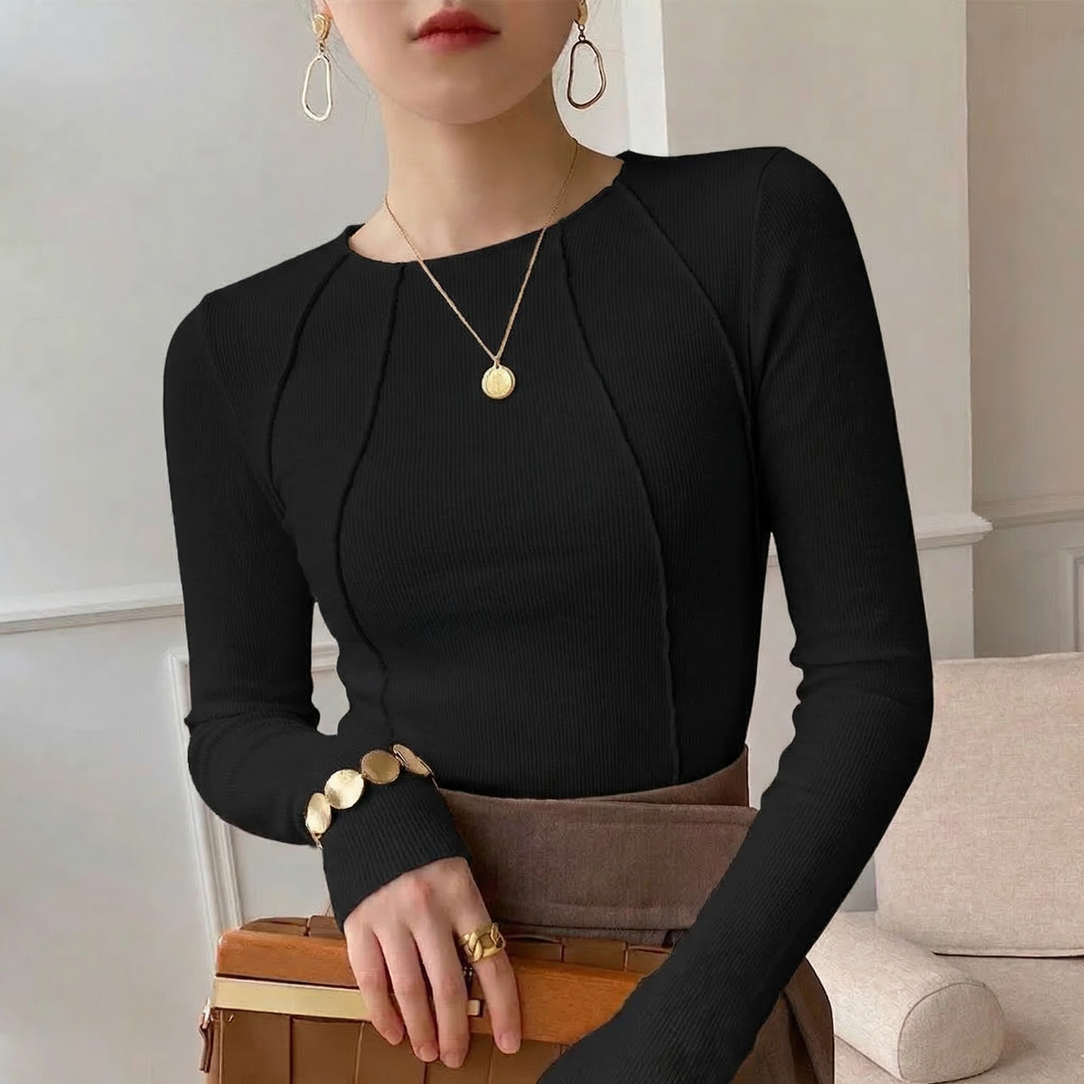 Ripp-Top Damen Weich Elegant Minimalistisch