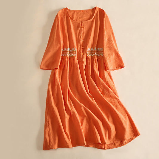 Damen Midi Kleid Regular Fit Casual mit Stickerei und Taschen