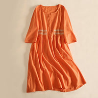 Robe midi décontractée coupe droite pour femme avec broderie et poches