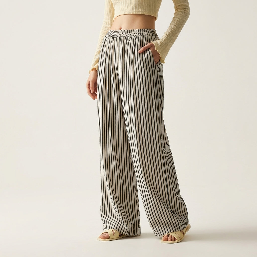 Hose Damen Weit Casual Sommer mit Streifenmuster
