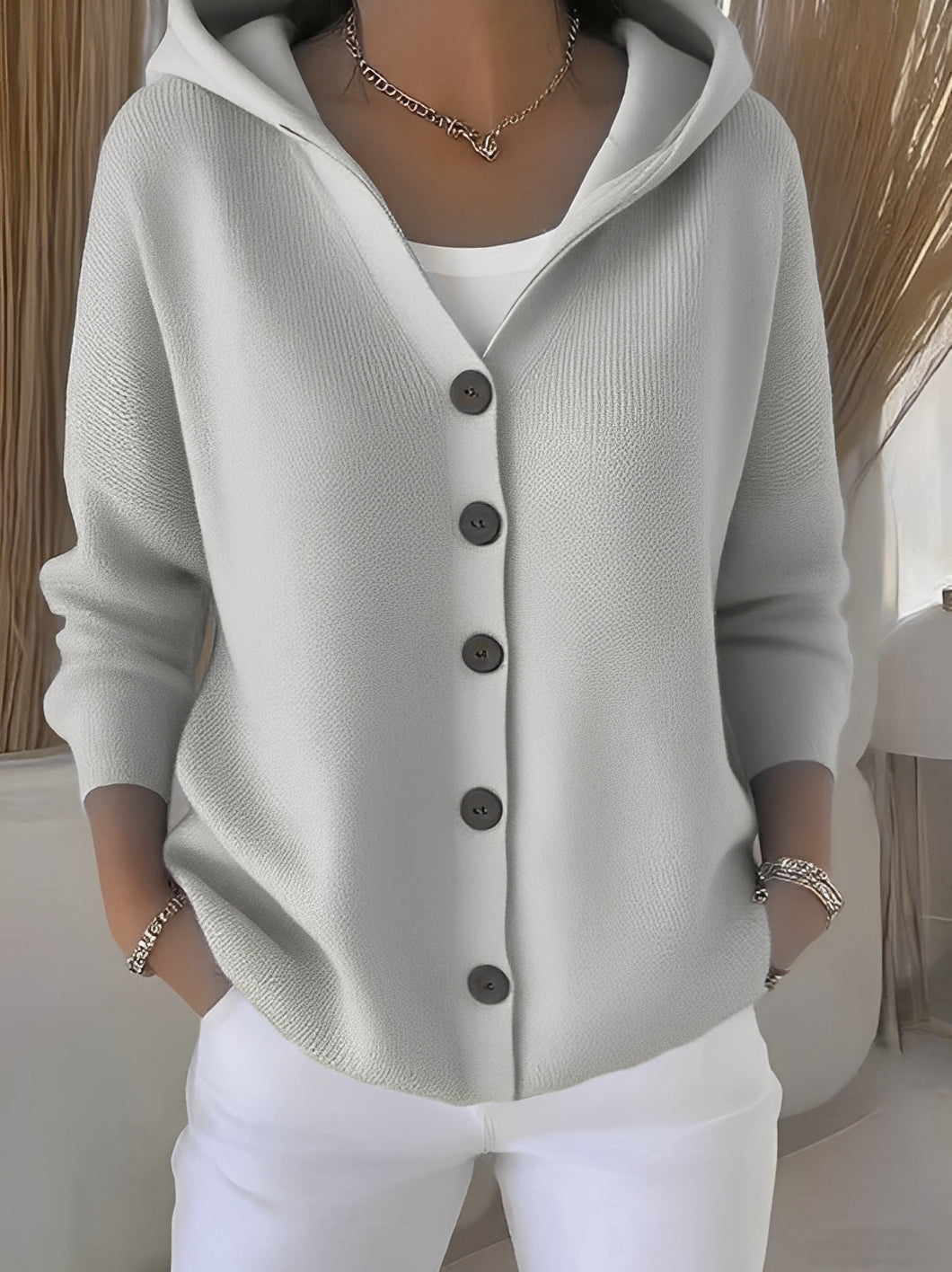 Damen Strickjacke mit Kapuze im lockeren Schnitt