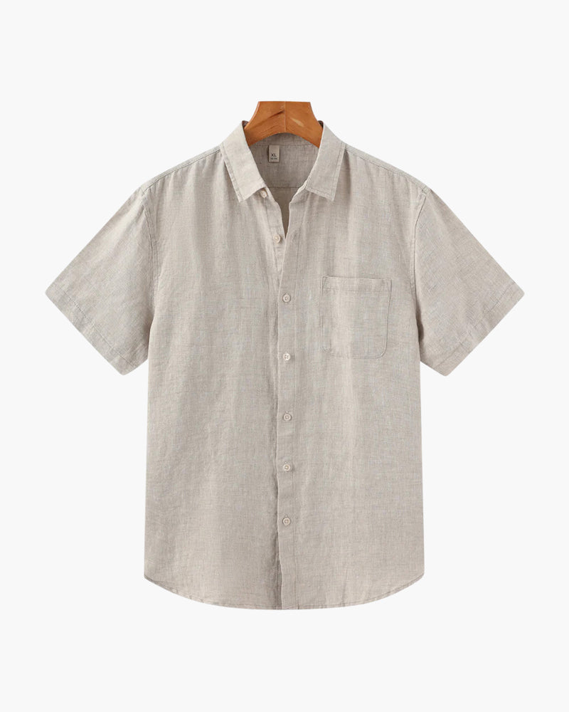 Hemd Herren Kurzarm Leinen Sommer Casual Regular Fit