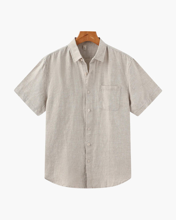 Hemd Herren Kurzarm Leinen Sommer Casual Regular Fit