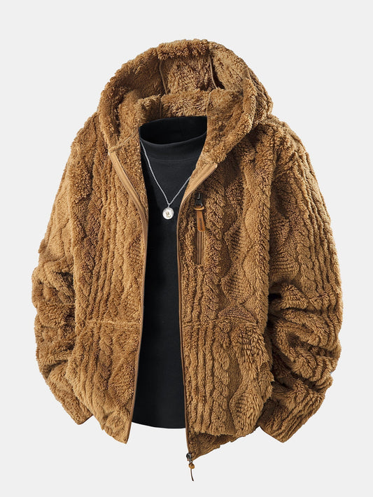 Alonzo™  Geometrischer Jacquard Teddy Kapuzenpullover