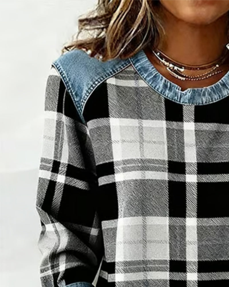 Ivy | Pullover mit kariertem Patchwork