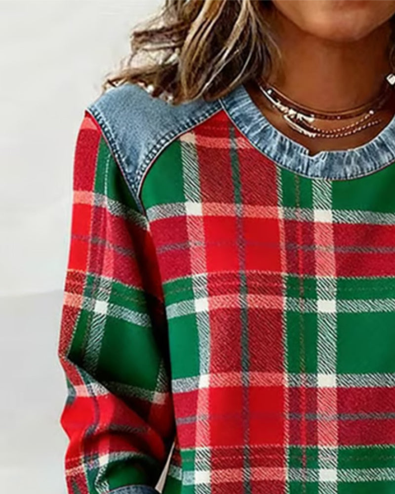 Ivy | Pullover mit kariertem Patchwork