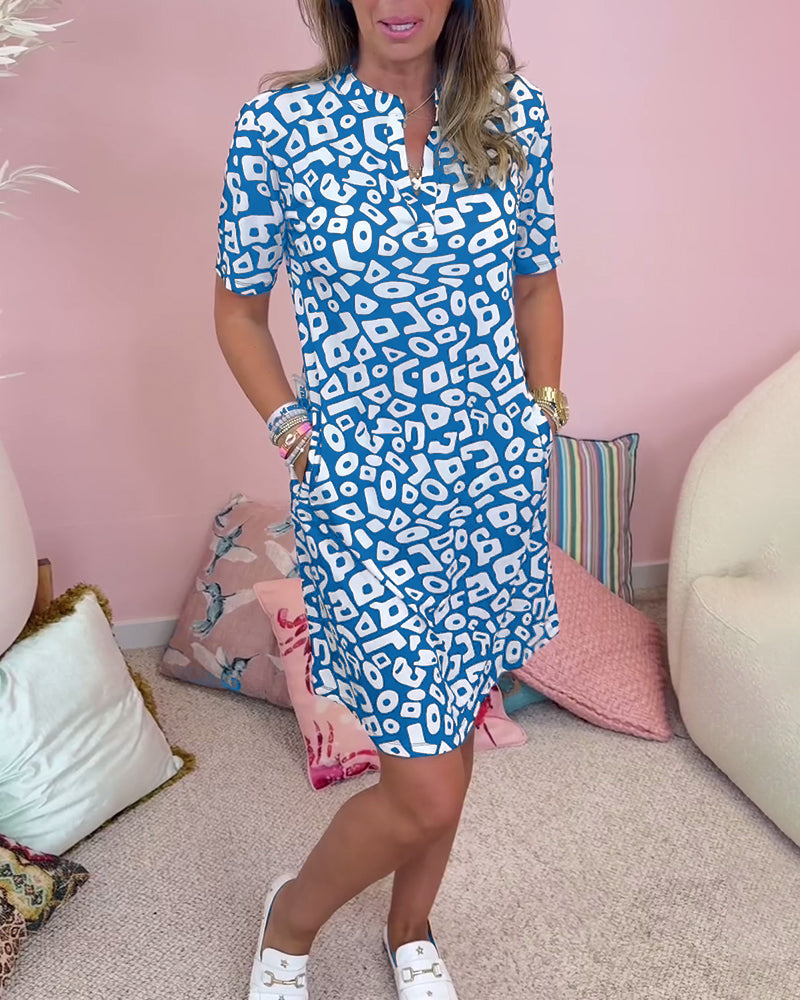 Strandkleid Damen Regular Fit Sommer Casual mit V-Ausschnitt und Taschen