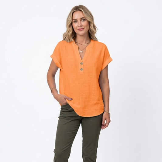 Bluse Damen Locker V-Ausschnitt Kurzarm Casual