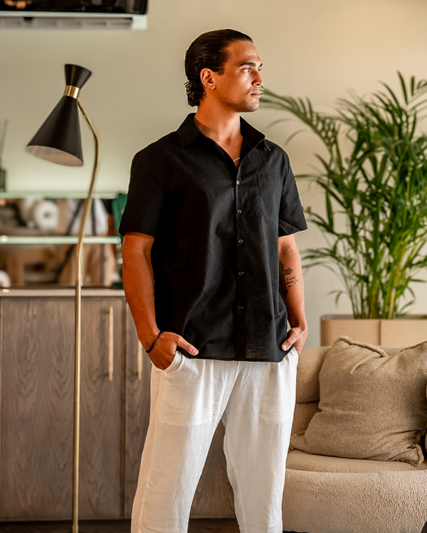 Hemd Herren Kurzarm Leinen Sommer Casual Regular Fit