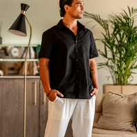 Hemd Herren Kurzarm Leinen Sommer Casual Regular Fit