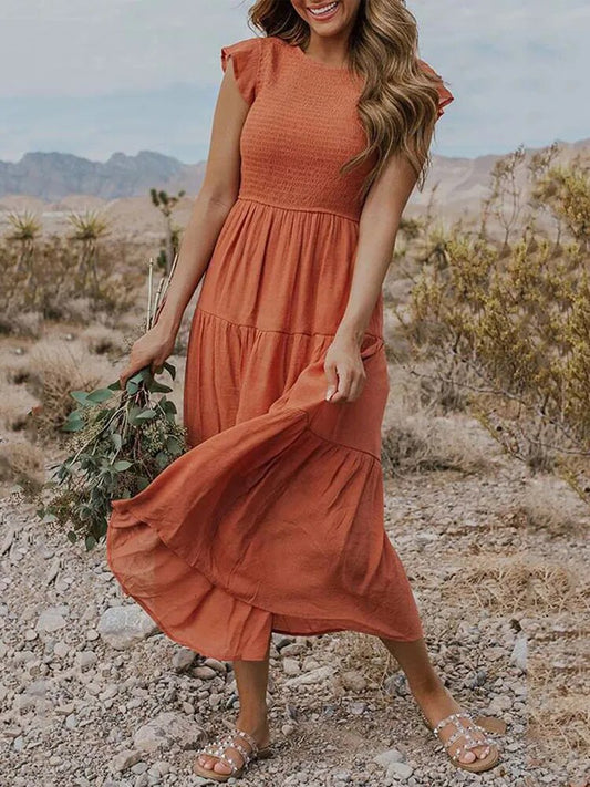 Sommerkleid Damen Regular Fit Freizeit mit Rüschendetails und Taschen
