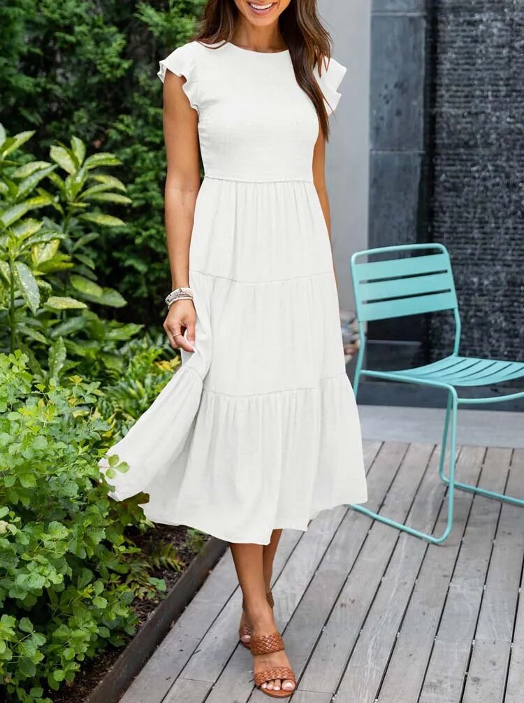 Sommerkleid Damen Regular Fit Freizeit mit Rüschendetails und Taschen