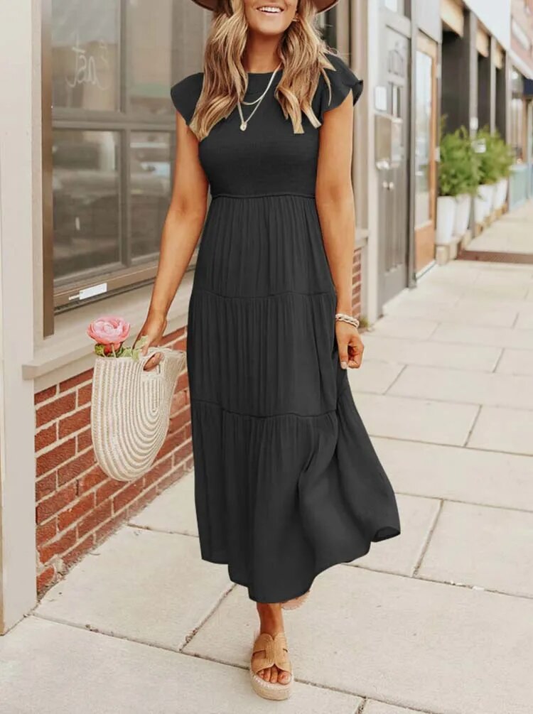Sommerkleid Damen Regular Fit Freizeit mit Rüschendetails und Taschen