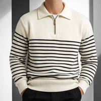 Pullover Herren Regular Fit Freizeit Viertel-Reißverschluss Gestreift