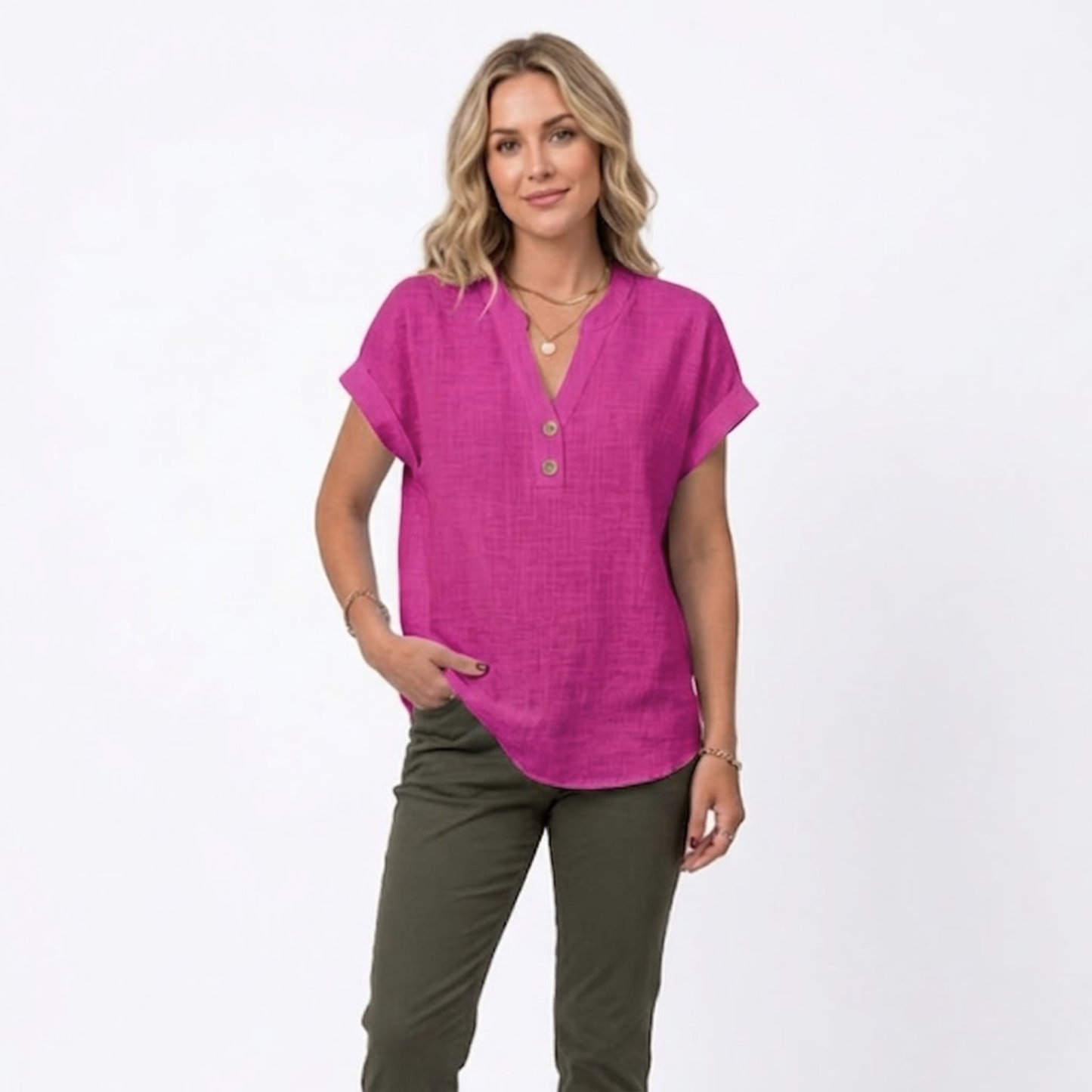 Bluse Damen Locker V-Ausschnitt Kurzarm Casual