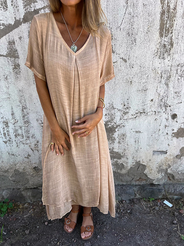 Luftiges V-Ausschnitt Kleid für Damen im lässigen, eleganten Stil