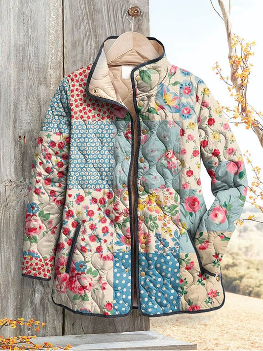 Elle | Charmante Blumen Steppjacke für Damen - Vintage Casual Look