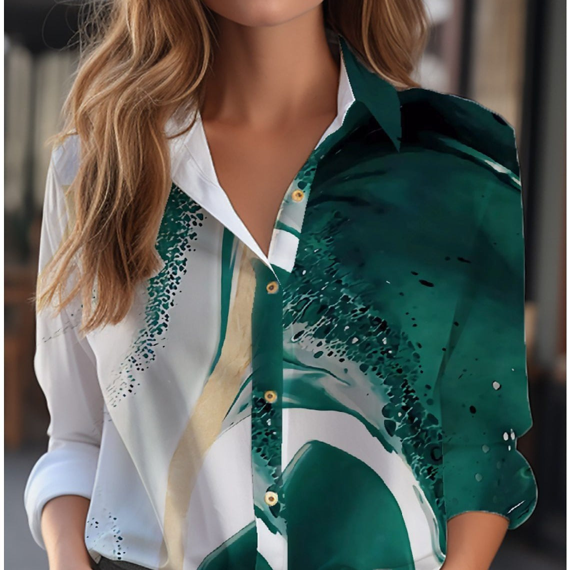 Langarmbluse für Damen mit floralem Muster und V-Ausschnitt, elegant und casual