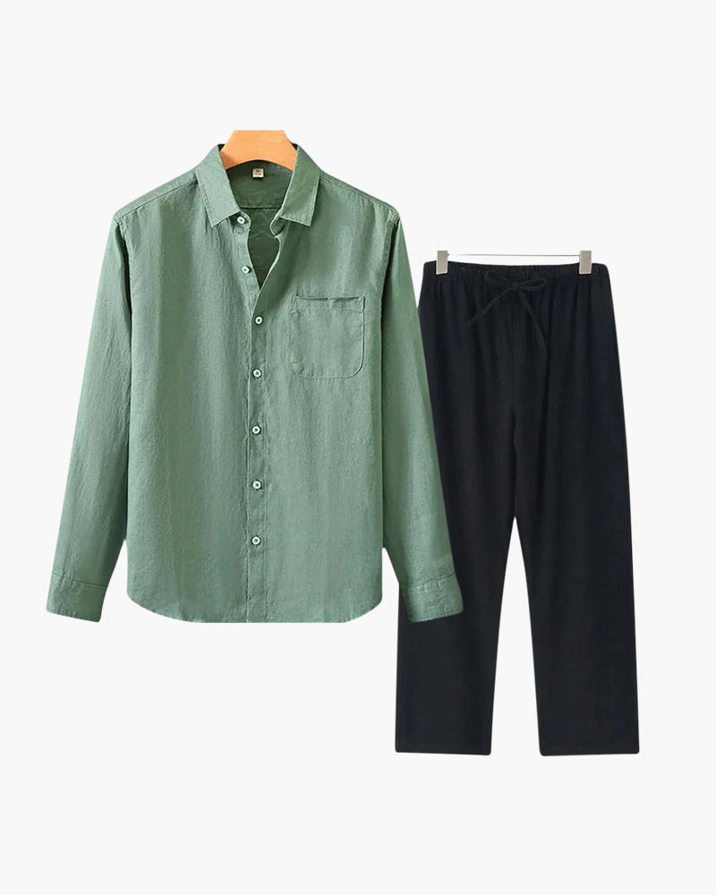 Langarmshirt Herren Set I Zweiteiler Leicht Oversize Casual