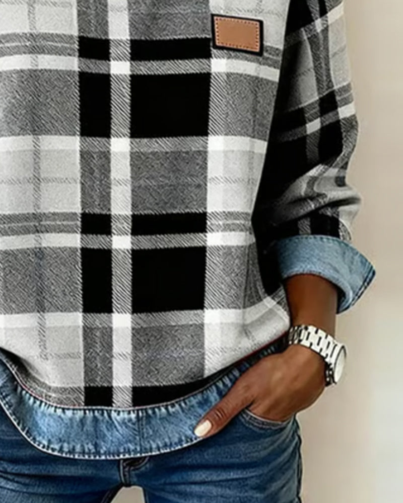 Ivy | Pullover mit kariertem Patchwork