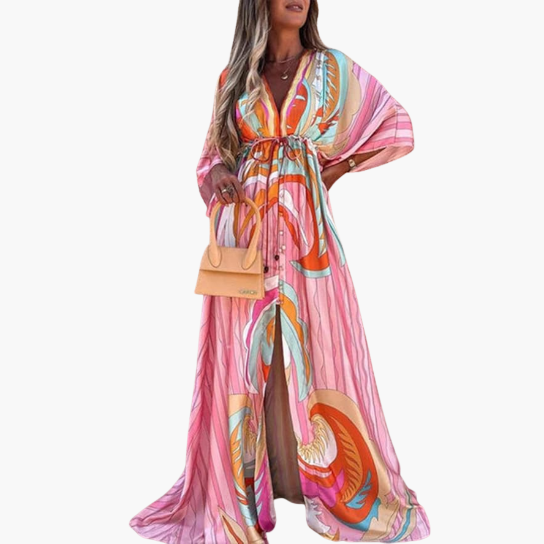 Farbenfrohes Sommerkleid - Damen-Maxi-Kleid mit Blumenmuster