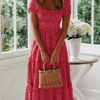 Sommerkleid Damen Midi Puffärmel Quadrat Ausschnitt Freizeit