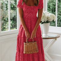 Sommerkleid Damen Midi Puffärmel Quadrat Ausschnitt Freizeit