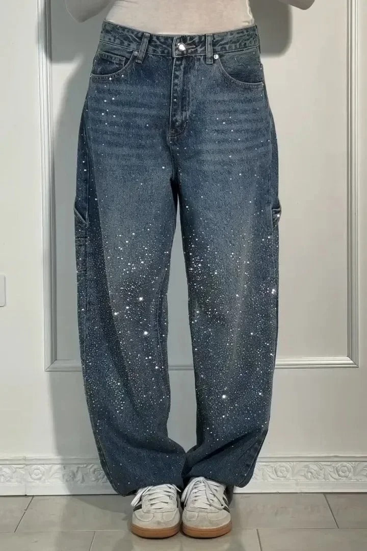 Hose Damen Hochtailliert Weitbein Knopftaschen Elegant